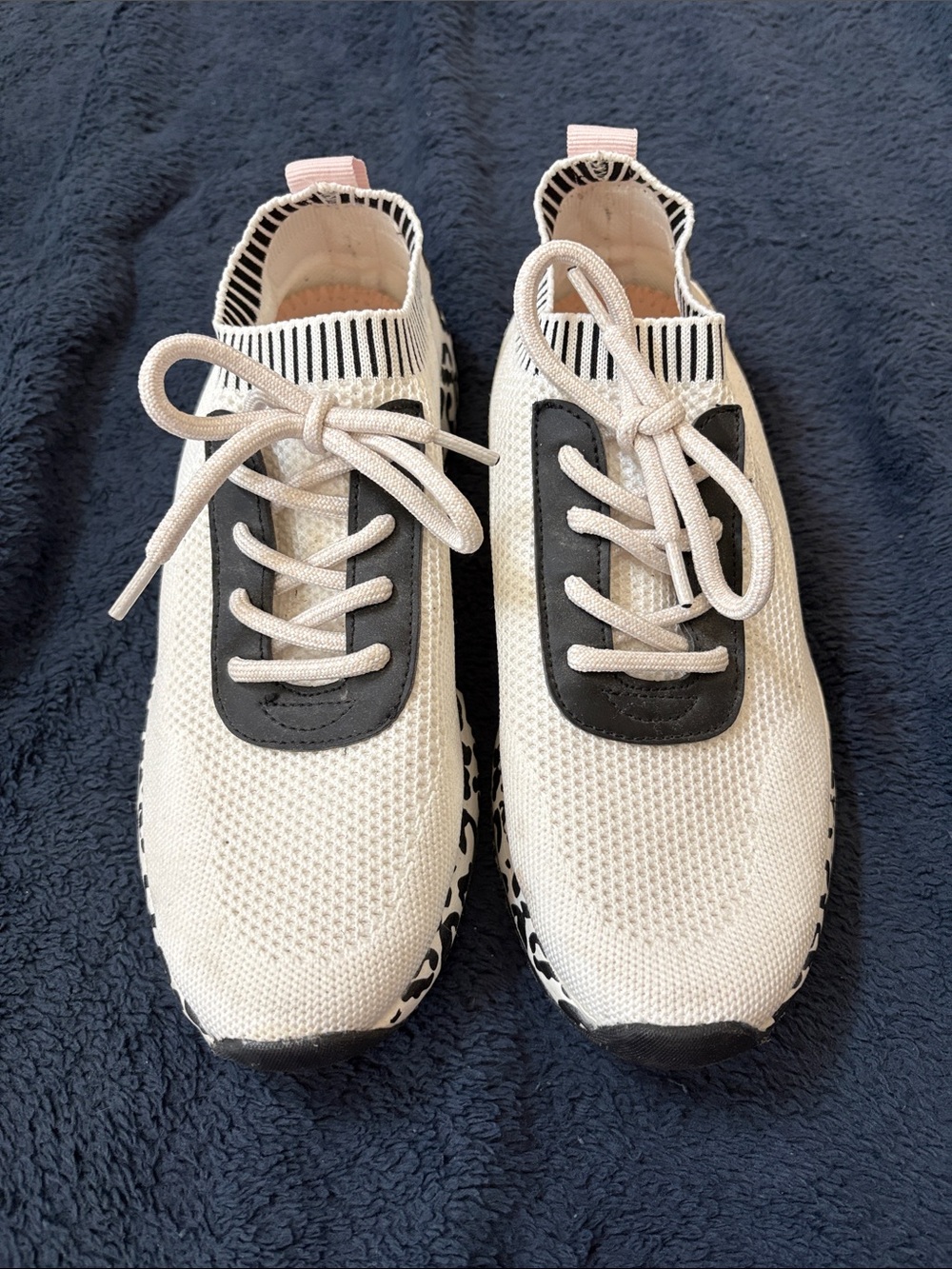 True Craft Cream Knit Sneakers with Black Overlays and Pink Heel Tabs